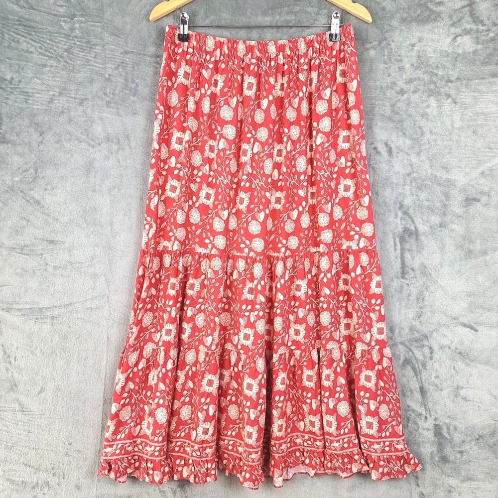 Womens Skirt Large Floral Maxi Tiered Boho Coastal Festival Cottagecore Prairie